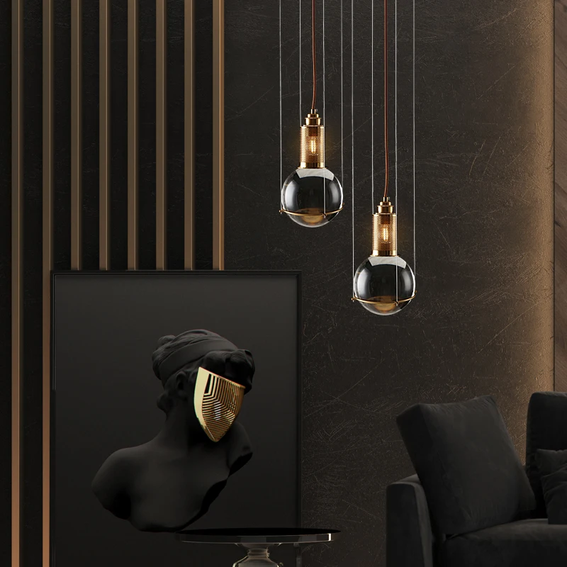 

Postmodern minimalist crystal ball Nordic creative cafe bar restaurant light metal personality bedroom bedside chandelier