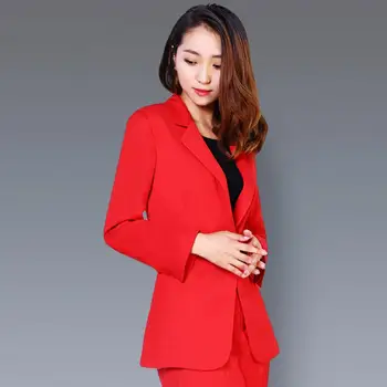 

Custom Business women suits formal occasions OL vocational suit high quality red one button lapel women suits jacket + pants