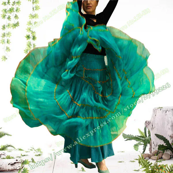 Весна размера плюс 6XL XXXL шифоновый Повседневный Цыганский, Богемия, богемный стиль, полный круг, для танцев, женские элегантные плиссированные длинные юбки макси - Цвет: Зеленый