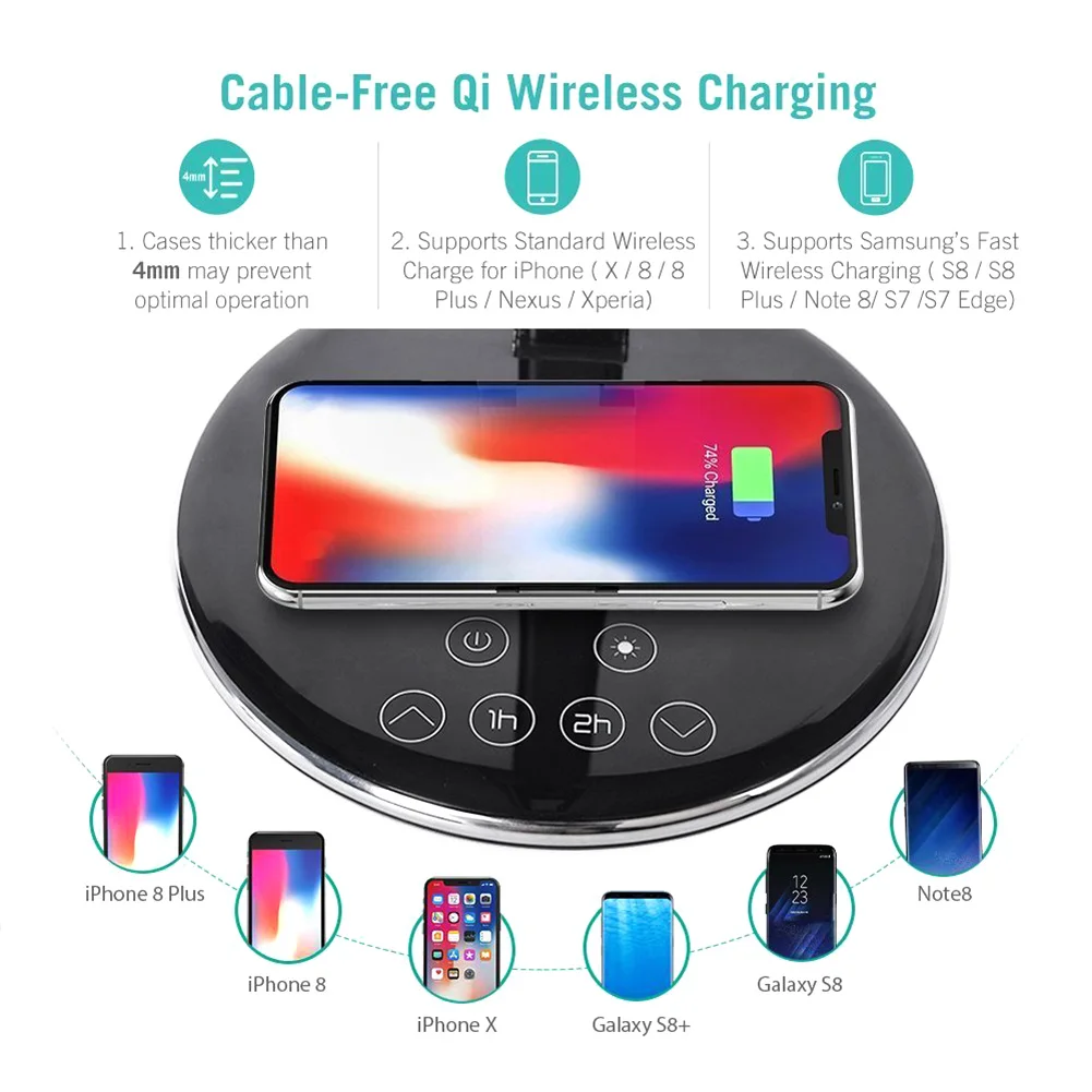 

LED Desk Lamp with 10W Qi Fast Wireless Charger Dimmable Adjustable Bedside Table Lamp MAL999