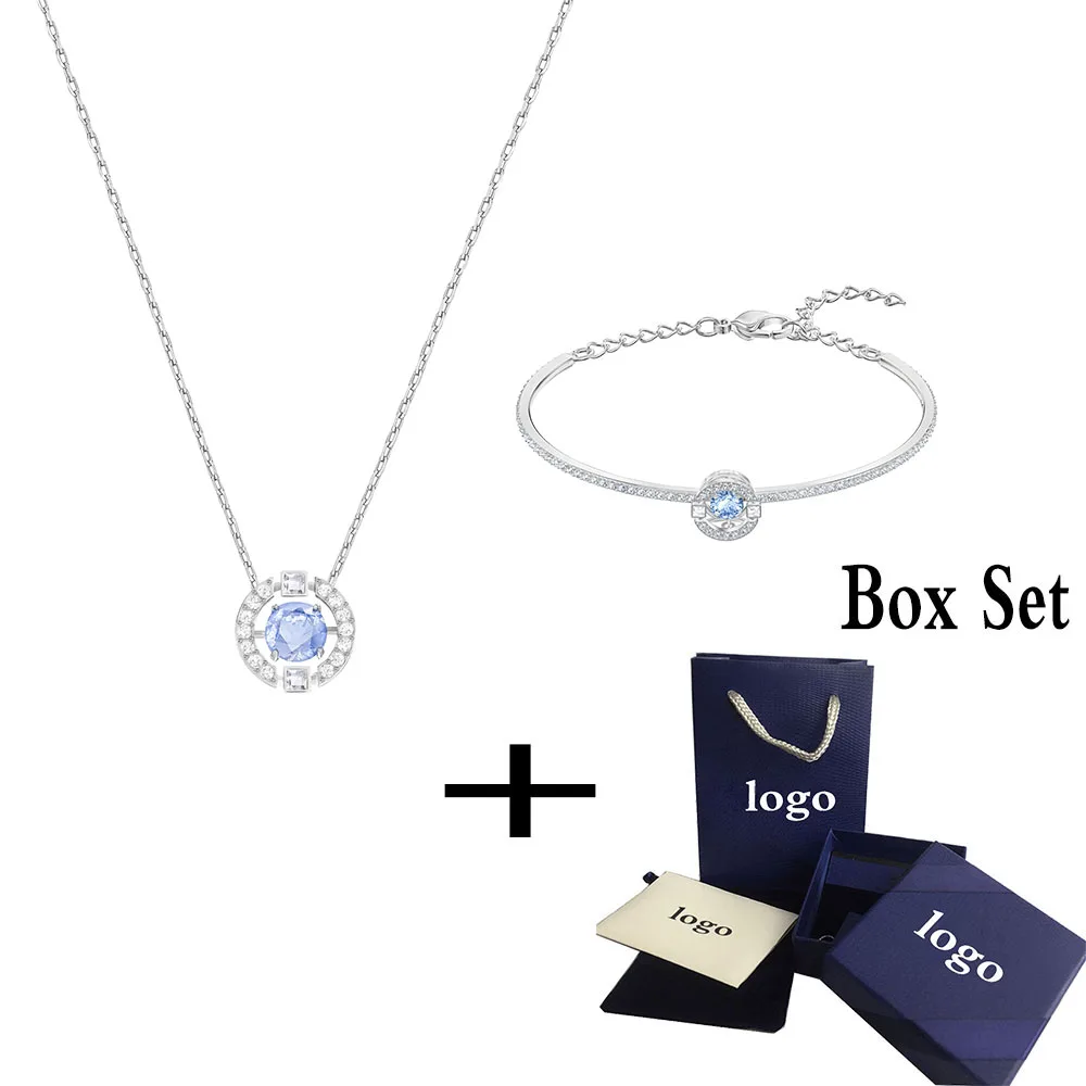 

SWA RO 2019 New SWA SPARKLING DANCE ROUND Set European Fashion Style Shiny Blue Jumping Crystal Female Jewelry Set Romantic Gift