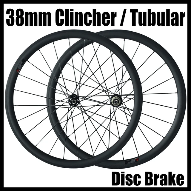 Best price at $348 Cheap 700C 38mm Clincher Tubular Carbon Wheelset Disc Brake Wheels Road Cyclocross Bike Bicycle Disc brake Hubs Wheels