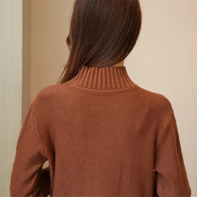 Зимний плюс бархатный теплый свитер женский однотонный Средний длинный вязаный пуловер Свободный свитер с длинными рукавами джемпер 981
