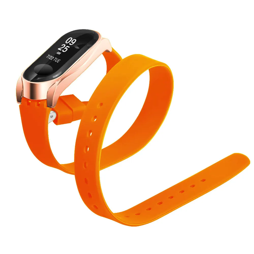 Силиконовый сменный ремешок для часов для Xiaomi mi Band 4 длинный ремешок двойная обертка для mi band 4 пряжка для mi band3 умные аксессуары - Цвет: Оранжевый