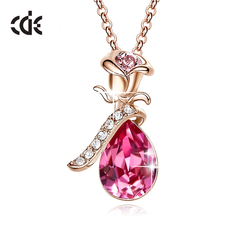 CDE женское золотое ожерелье, подвеска, ювелирное изделие, украшенное кристаллами, цветок розы, модное романтическое ювелирное изделие, подарок - Цвет камня: P0319C