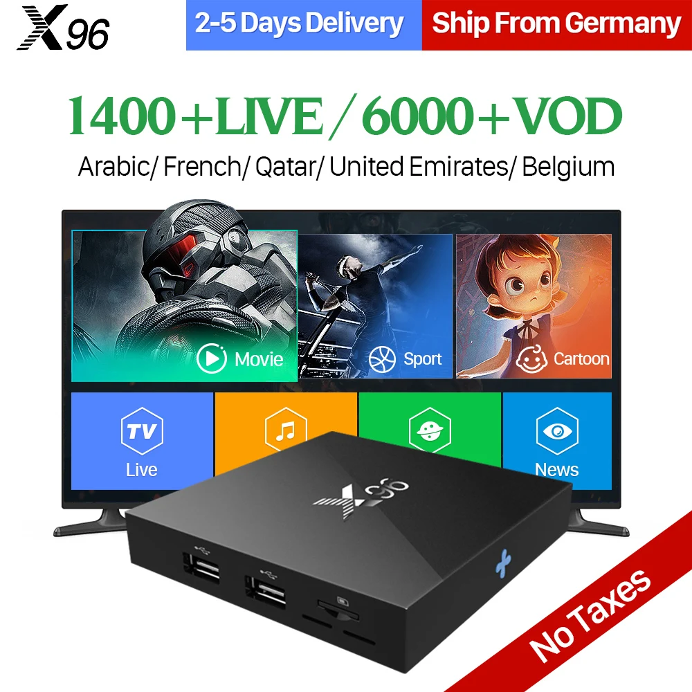 

IPTV Arabic Android 6.0 TV Box X96 1 Year QHDTV Code 2GB 16GB Amlogic S905X Quad Core Europe French Belgium Arabic IPTV Top Box