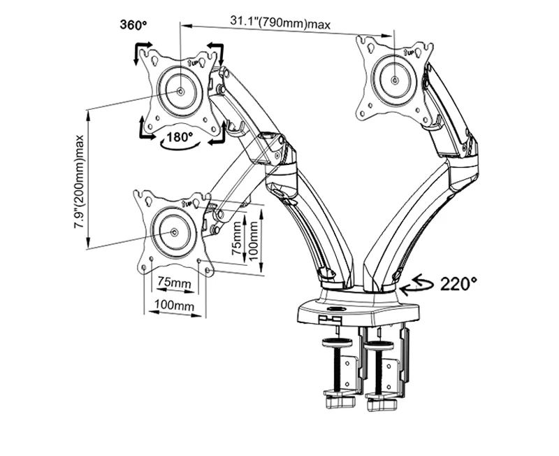 Новинка NB F180 газовая пружина полное движение 1"-27" двойной экран Настольная подставка для монитора Зажимная/втулка тв крепление с двумя портами usb