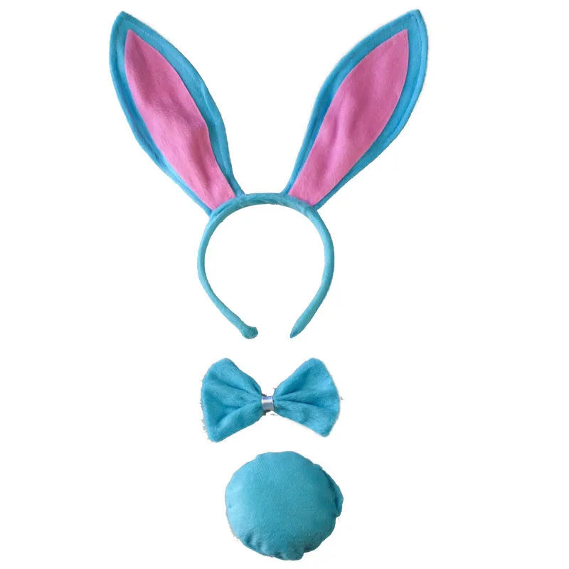 Несколько животных уши Повязка На Голову галстук хвост для детей взрослых Косплей Костюм Рождество Хэллоуин Navidad - Цвет: blue bunny