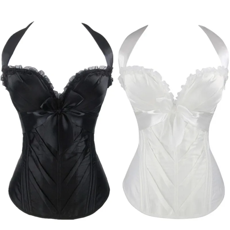 Black/White Waist corsets And Bustiers Satin Overbust Lace Bandage