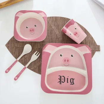 

5pcs for Kids Utensils Bowl With Cup Spoon Plate Baby Dish Tableware Set Cartoon Fork Feeding Dishes Baby food supplement suits