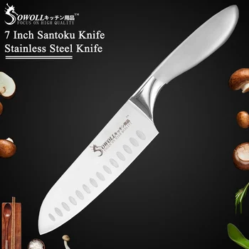 

Sowoll 7 inch Stainless Steel Cooking Knife Japnese Cooks Santoku Knives Non-Slip Handle Japanese Chef Kitchen Cleaver Cutlery