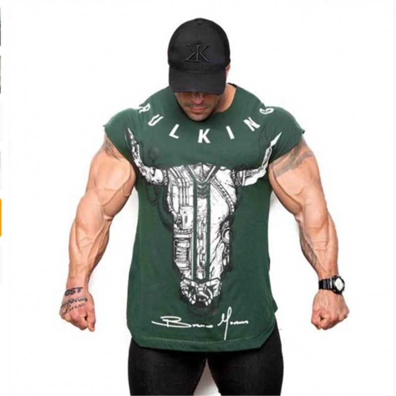 Men's Brand BULKING Fashion Men's Cotton T-Shirt Leisure Gym Fitness Training Short Sleeve Shirt Summer New Men's T-Shirt