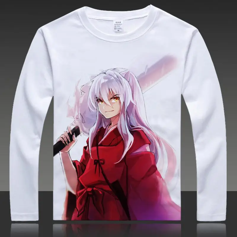 Футболки с мультяшным принтом Inuyasha футболка длинным рукавом Sesshoumaru топы хигураси