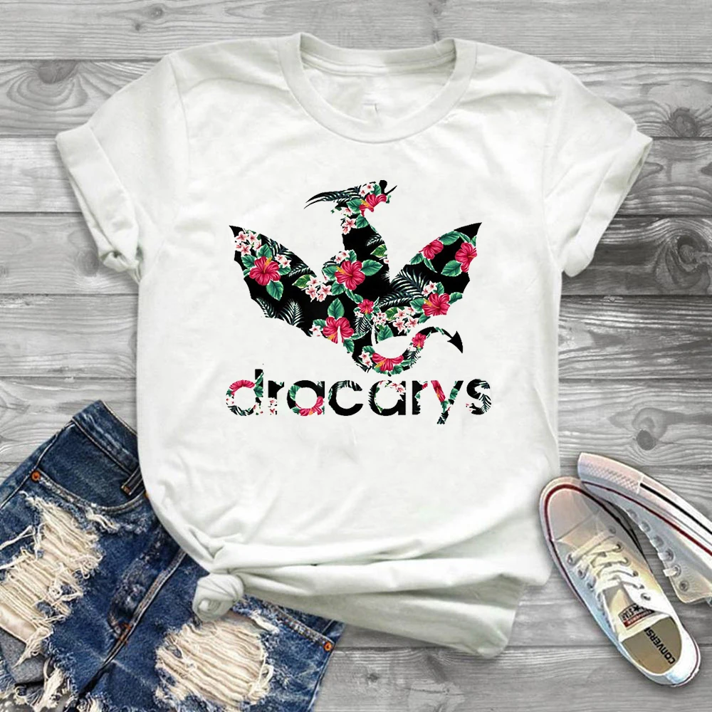 Dracarys Дракон Футболка мать драконов цветок футболка Khaleesi для матерей женщин Harajuku