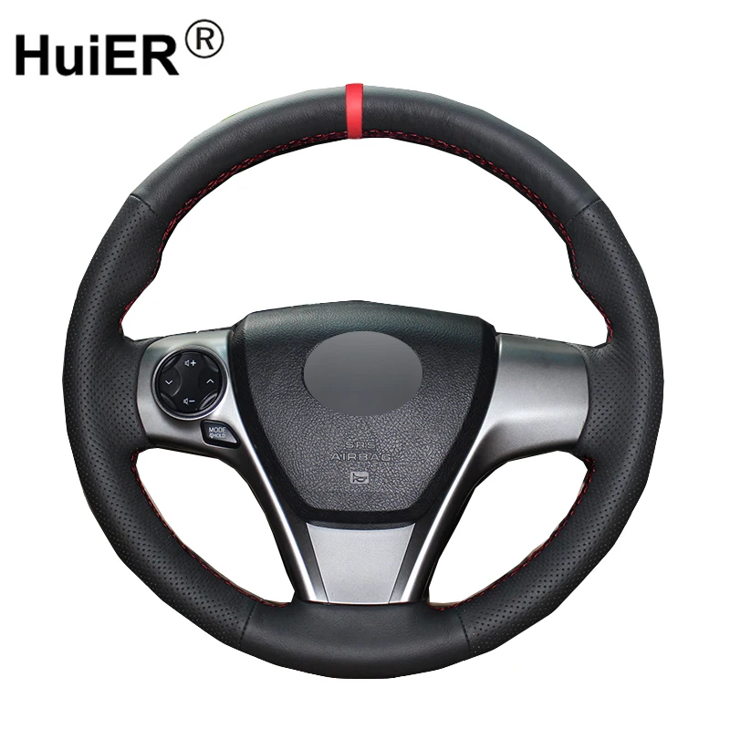 

HuiER Pure Hand Sewing Sew Car Steering Wheel Cover Wear-Resistant Car Styling Red Marker For Toyota Camry 2012 Steering Wheel