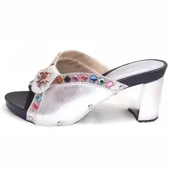 

Hot sale silver women pumps with big crystal decoration african high heel shoes for dress V1025,heel 10CM