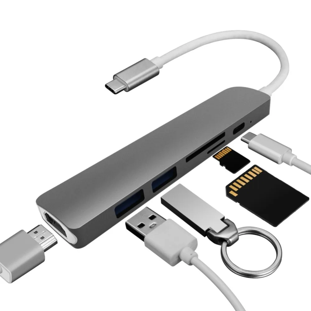 Тип C конвертер USB концентратор для MacBook Pro Thunderbolt 3 USB 3,1 концентратор с SD/Micro SD кардридер+ USB-C зарядное устройство PD Конвертеры