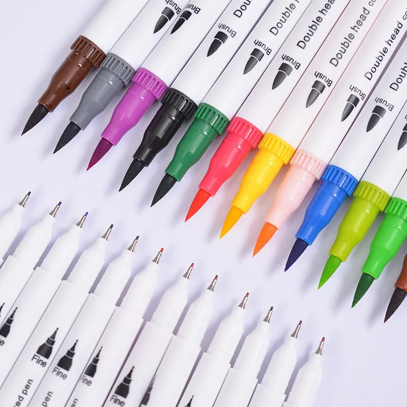 

100 Colors/Set Double Heads Art Markers Profession Watercolor Brush Pen Painting Writing Supplies cute Stationery Set Wholesale