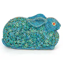 Feinen gehobenen 3D geformt kaninchen Mix Kristallen blau Bunny kupplung-cocktail party handtasche abend aushöhlen Abend Handtasche Tasche Q25