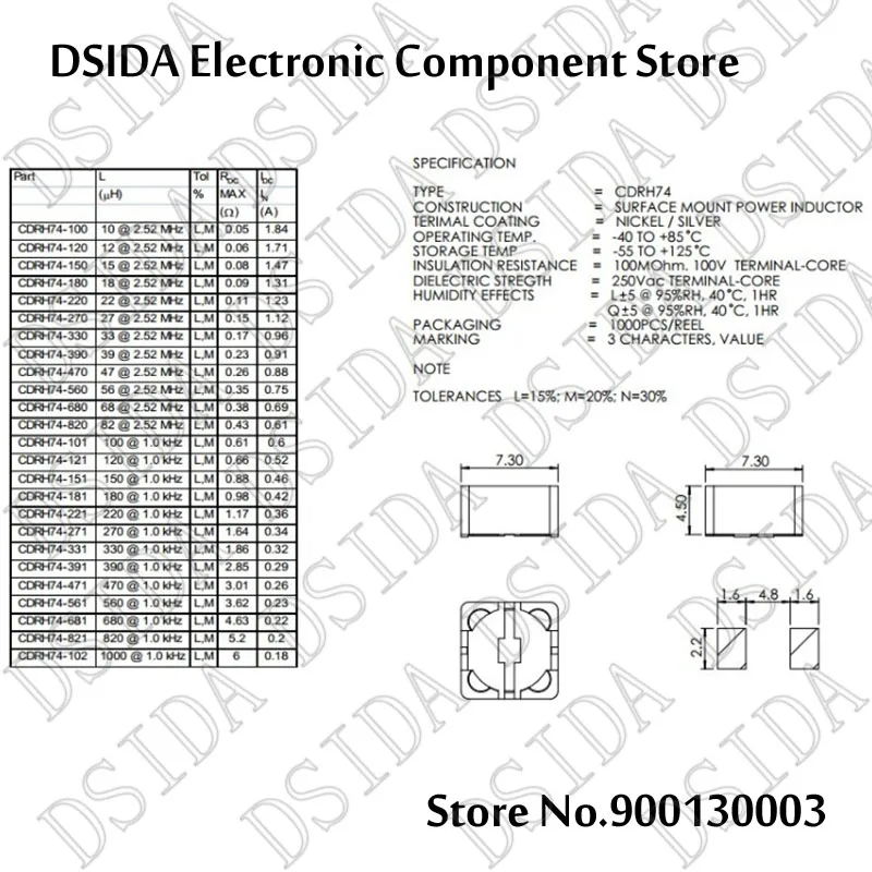 Индуктивность питания CD74R 20 шт SMD 7*7*4 мм 2 мкГн 3 4 7 6 8 10мкгн 15мкгн 22мкгн 33мкгн 47мкгн
