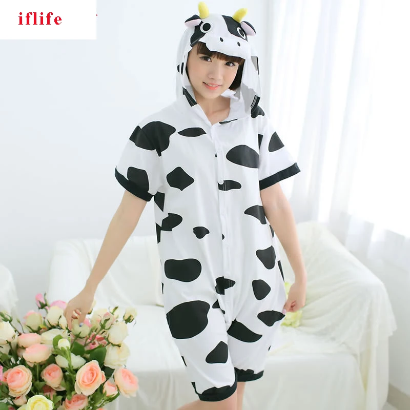 

Cow Summer Animal Cosplay Costume Onesie Short Sleeve Hoodie For Adult Women Men Halloween Holiday Party Homewear