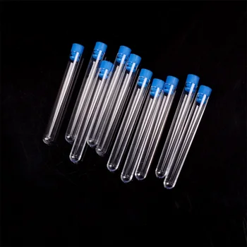 

10pcs 12*75mm Clear Plastic Test Tubes Rimless With Caps Lab Supplies