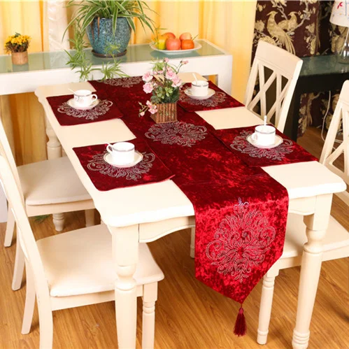 Красочная модная Роскошная бархатная ткань, мягкие стразы, столовый коврик для стола, украшение для домашнего шкафа, шкафа, подставка для еды - Цвет: Flower Wine red