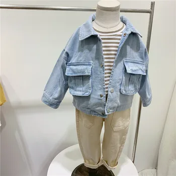 

Spring Autumn Baby Coat Jeans Jacket Girl Denim Jacket for Boys Clothes Simple Big Pocket Children Outerwear Coats Kids Clothing