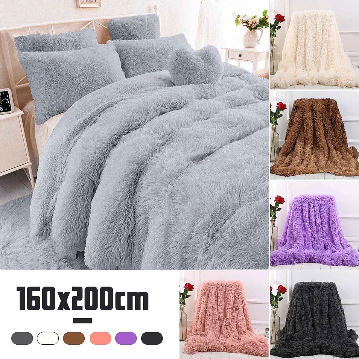 

160x200cm Large Luxury Soft Warm Bed Sofa Throw Over Blanket Sofa Fluffy Shaggy Air Conditioning Bedding Throw Plush Blanket