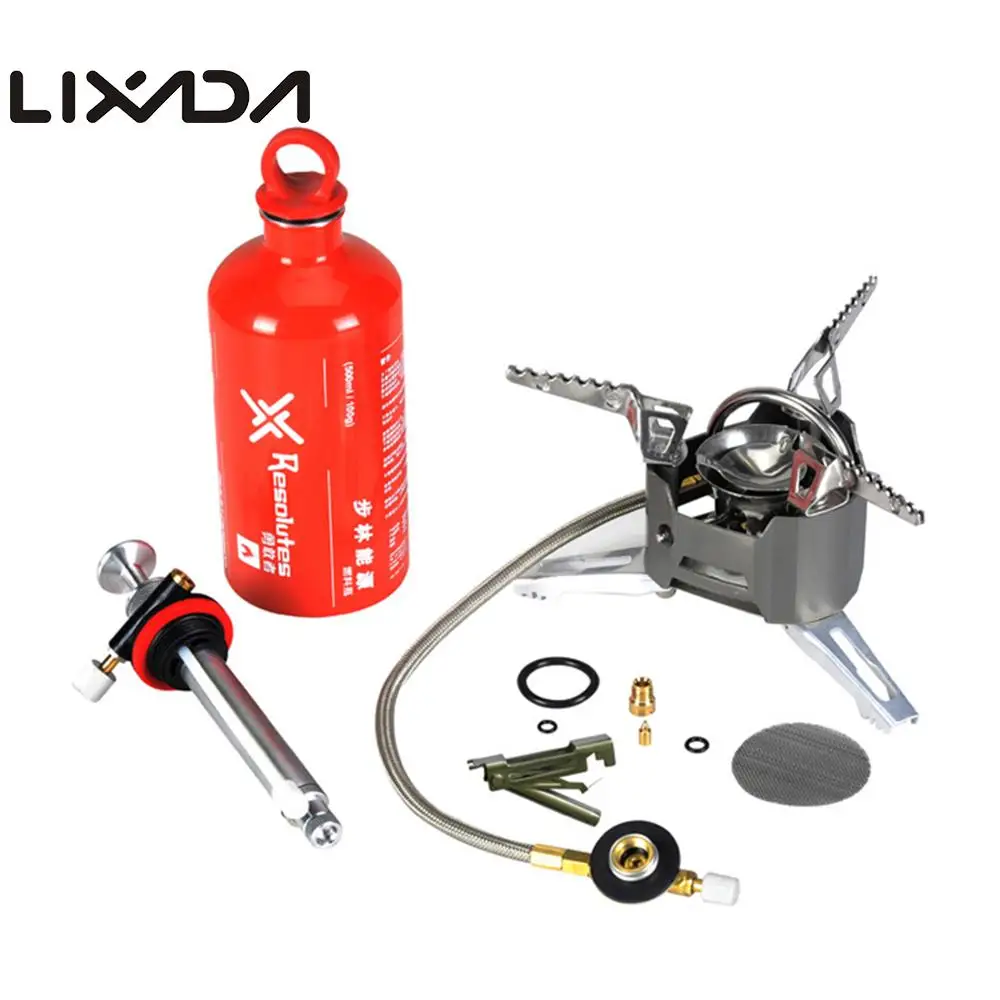 

Lixada Dual-Use Gas Oil Stove Kit Outdoor Camping Stove Oil Bottle Oil Pump Kit Camping Hiking Climbing Picnic Folding Stove Set