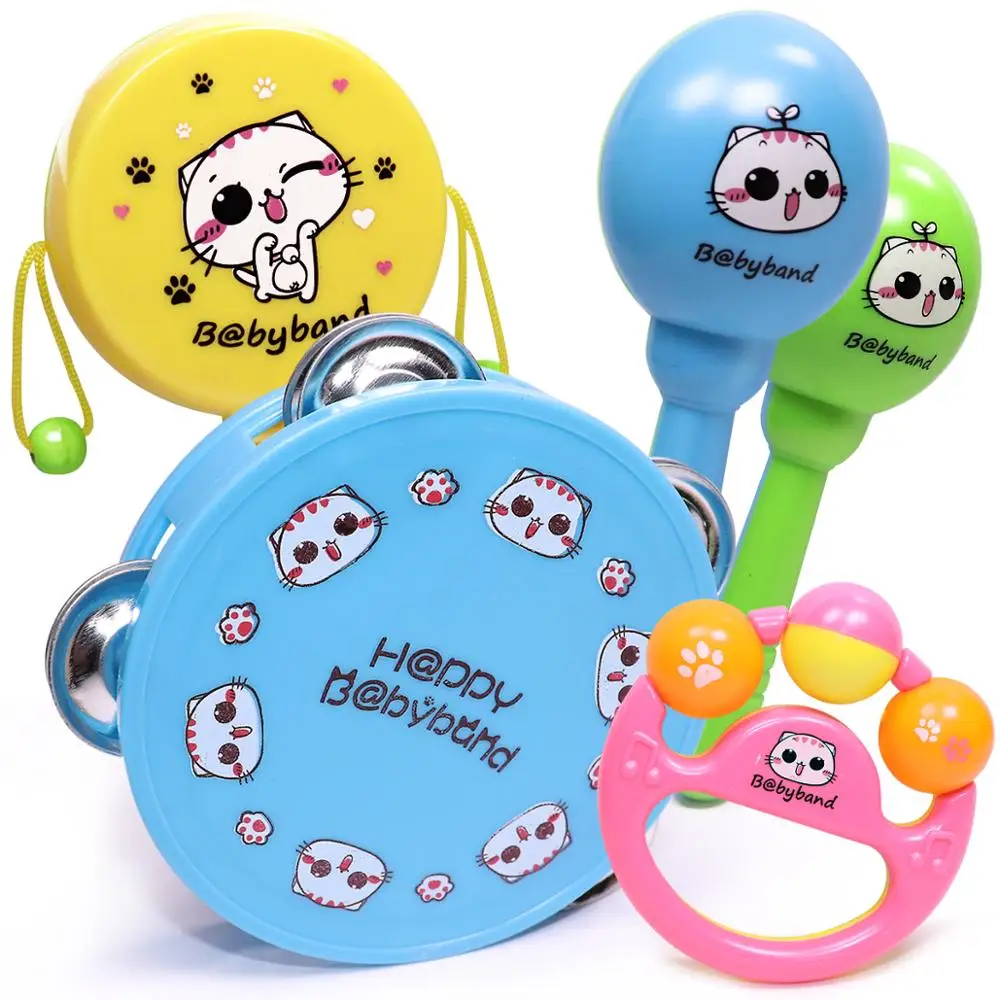 5pcs Baby Rattle Toy Set Music Instrument for Child Kid Drum Maracas Hand Bell Guitar Infant