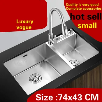 Buy Free Shipping Apartment Multifunction Kitchen Manual Sink Double Groove Do The Dishes 304 Stainless Steel Hot Sell 74x43 CM