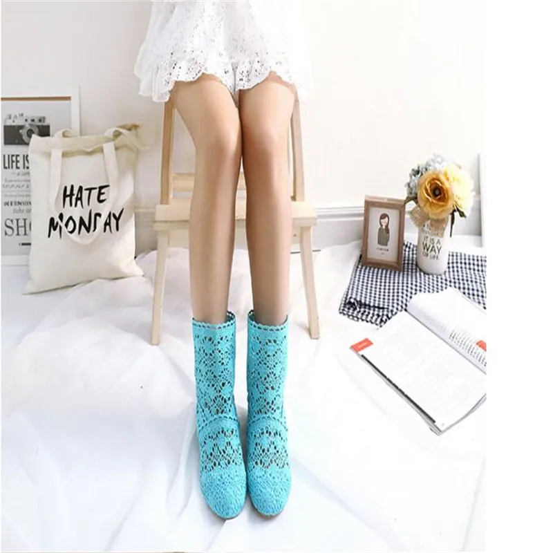 Femininas de Malha Botas de Malha de Fundo Botas de Renda Primavera e Outono Sapatos com Calçados Oca para Primavera e Outono Botas Plano Tubo Alto Baixo Femininas Respiráveis 2021 - 15 oca para primavera e outono, malha de