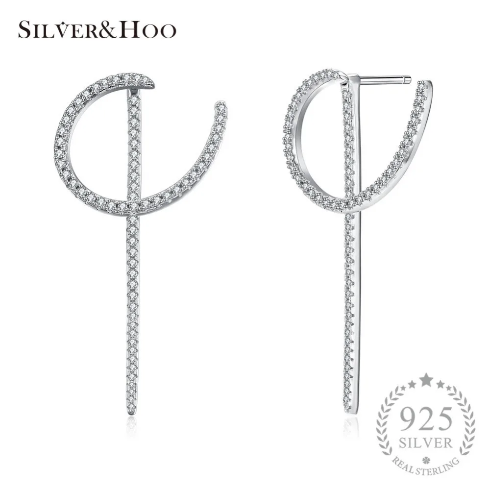 

SILVERHOO Clear Cubic Zirconia CZ Geometry Earrings 925 Sterling Silver Fine Jewellery Gift for Women Girls Popular Brinco