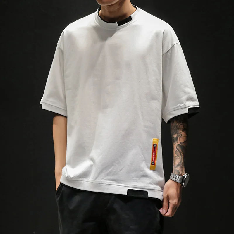 

Large Sizes Male T-Shirt Patchwork Solid Color Men's T-Shirts O-Neck Comfortable Men's Short-Sleeved T-Shirt