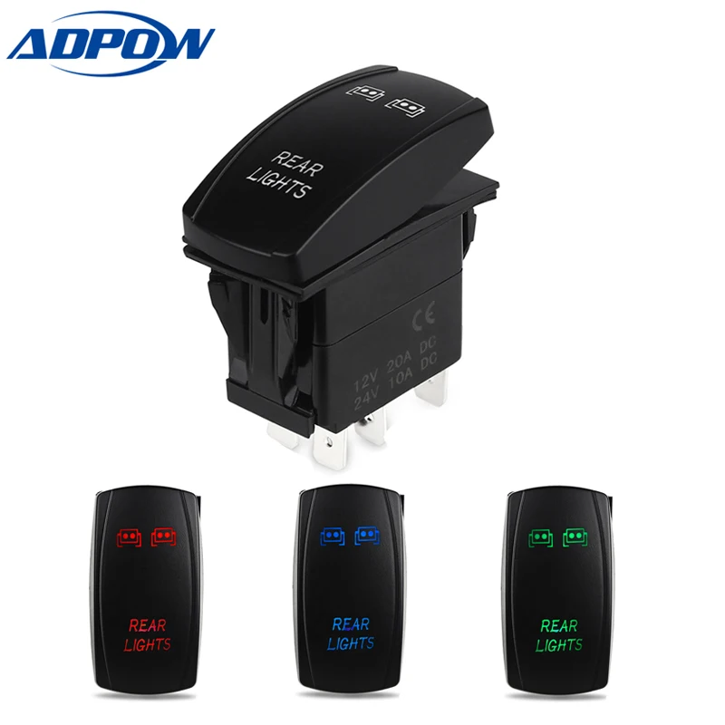 adpow 5pin laser push button rocker toggle switch led bar light bar toggle switch
