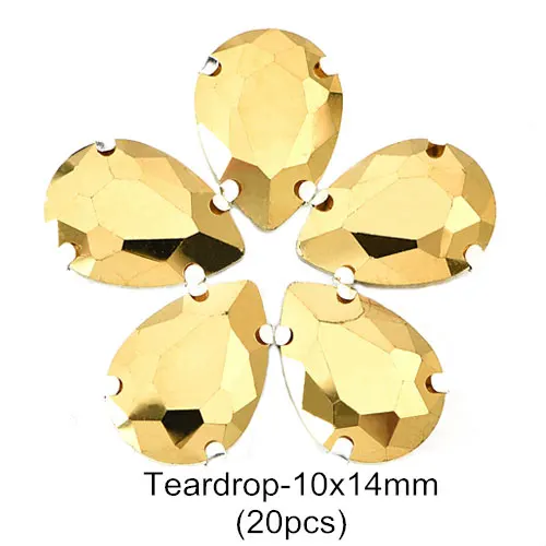 Шахта золото микс 11 форм пришить Стразы Золотой Коготь Установка стекло кристалл Высокое качество пришить коготь стразы для одежды B3791 - Цвет: Teardrop 10x14mm