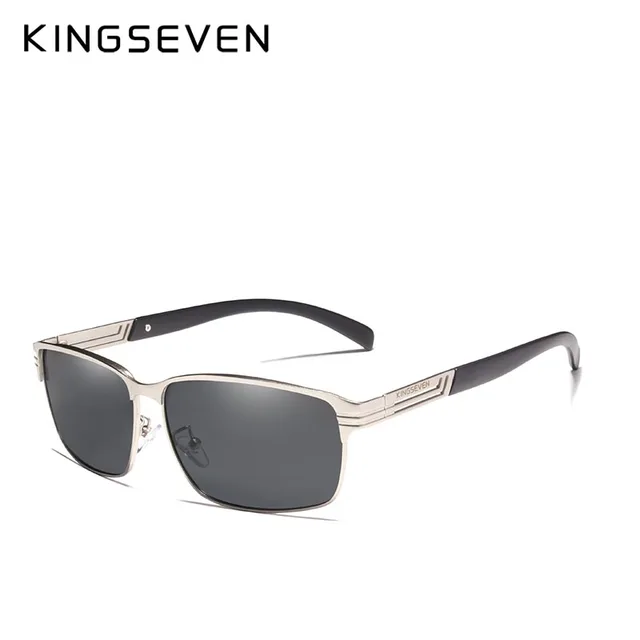 KINGSEVEN BRAND DESIGN Sunglasses Men Driving Male Polarized Sunglasses Vintage Square Frame Eyewear Oculos Gafas UV400 Silver Gray