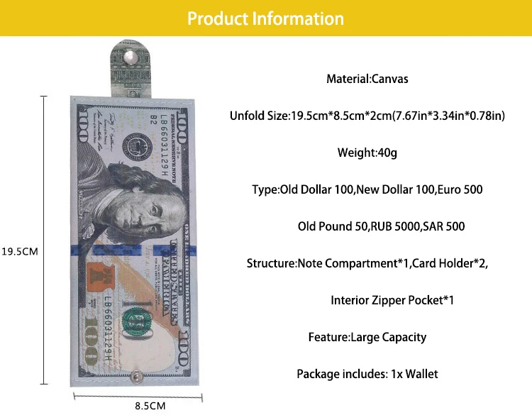 НОВЫЕ шикарные бумажники с принтом денег, мужские бумажники с монеткой на молнии, холщовые бумажники с узором в виде банкнот, евро-Засов унисекс