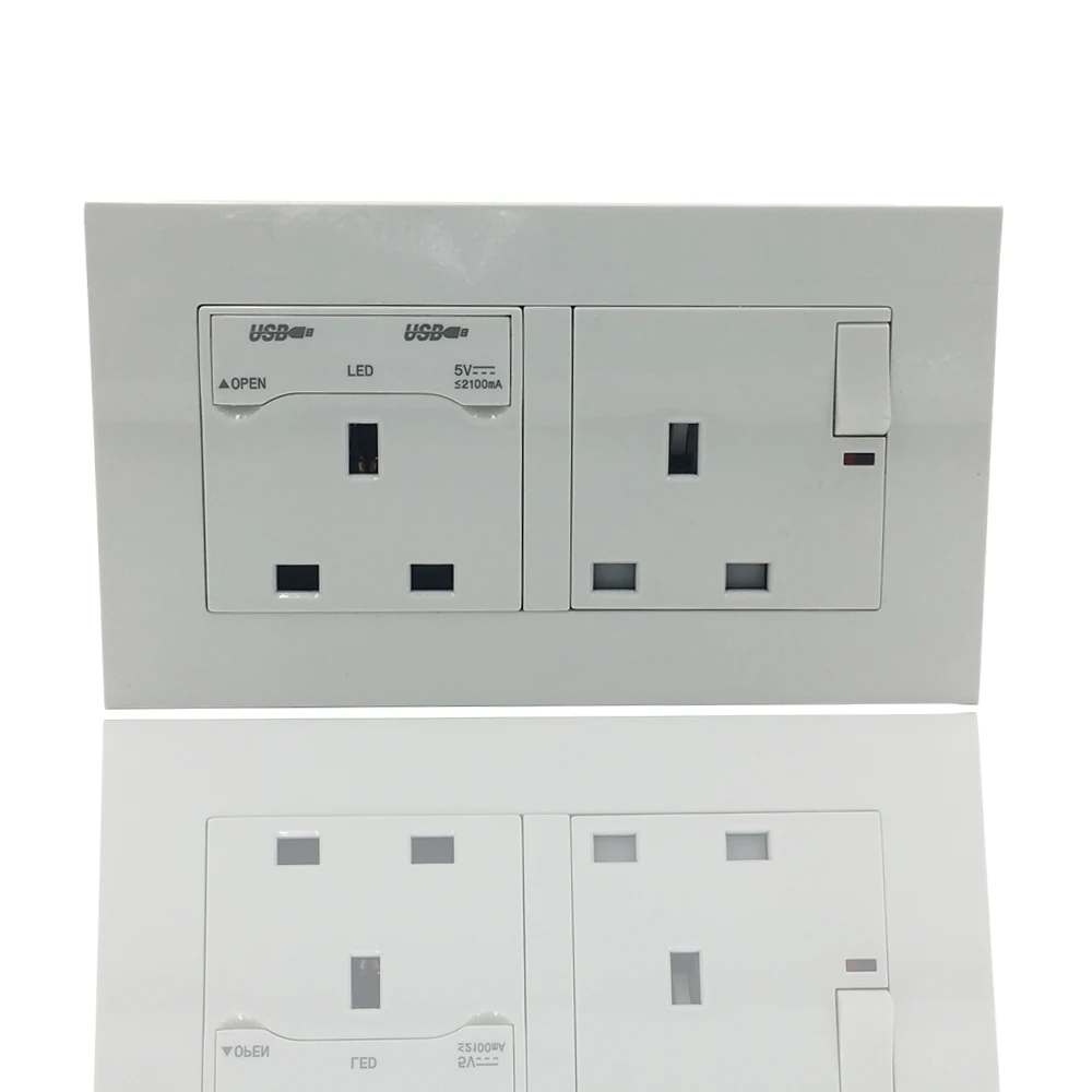13A Wall Power UK Standard Socket Electrical Outlet Switched With