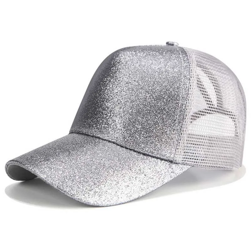 Кепка женская блеск конский хвост бейсбольная Кепка Snapback папа кепка-бейсболка Кепка s Женская грязная булочка летняя сетчатая шляпа Женская регулируемая хип-хоп шляпы - Цвет: Glitter Grey