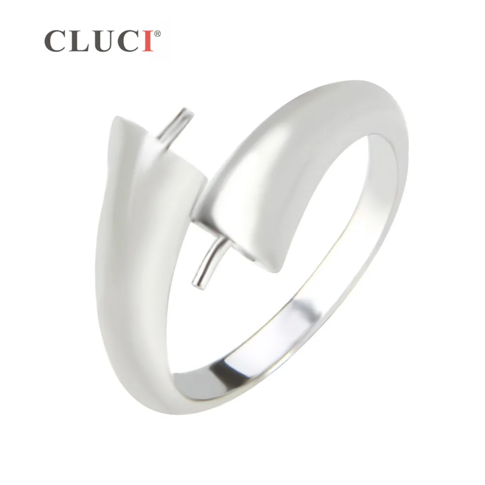 

CLUCI 925 sterling silver ring accessory women jewelry Double Bar Setting resizable ring accessory, can stick two pearls