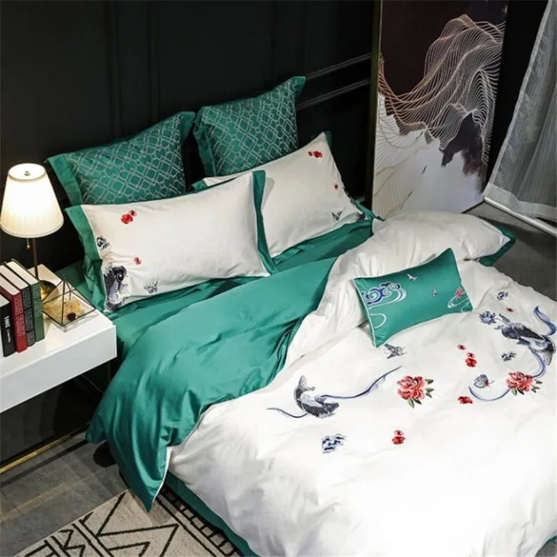 Waliicorners 60S Egypt Cotton Luxury 4/7pcs Bedding set Queen/King Size Embroidery style Bed set Duvet cover Bed linen Pillowcases 36 1a