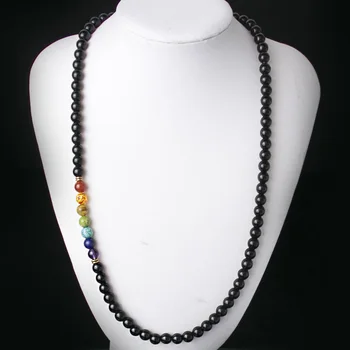 Black Onyx 8MMM Beads Necklace Women 7 Chakra Multicolor For Wisdom Natural Stone Yoga Meditation Necklace,Christmas Gifts