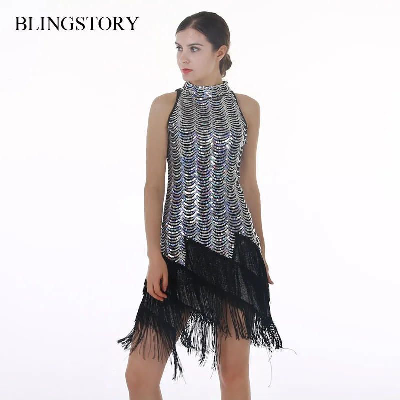 BLINGSTORY Europe Elegantní zdobené střapce střapce Luxusní šaty klapek Krásné dámské oblečení Drop-shipping KR4005-3