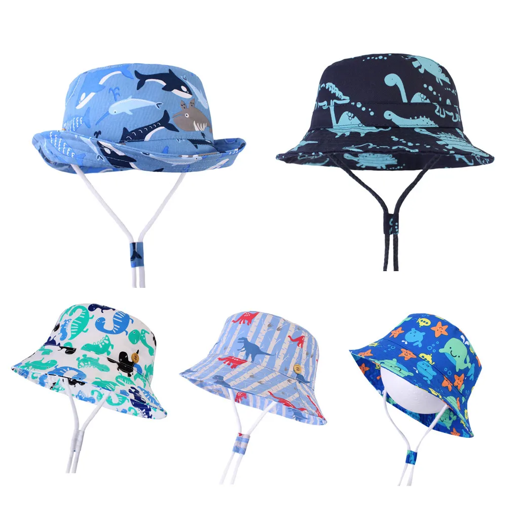

2019 Cute Toddler Baby Kids Boys Girls Czapka Dziecko Boy Girl Cartoon Beach Adjustable Chin Strap Sun Protection Bucket Hat