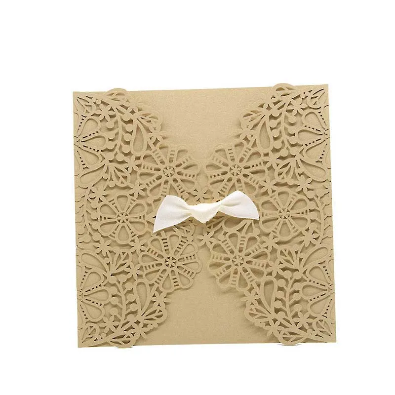  Wedding Invitatio Card White Lace Hollow Flower Bowknot Decoration Invitation Card with One Page In - 32996475889