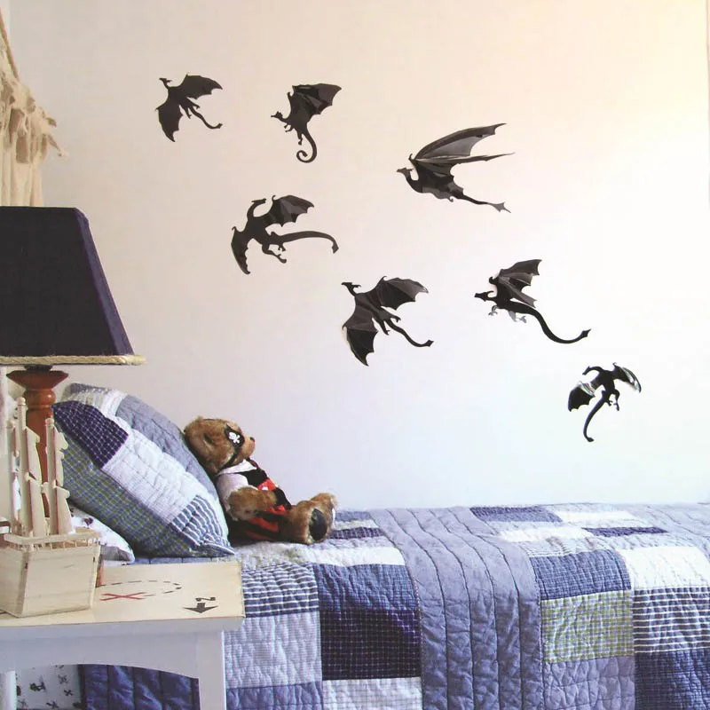 

7pcs/set Halloween Fantasy Decor Dinosaurs Boys Rooms Game of Thrones 3D Dragons Wall Art Decals Wall Stickers J2Y