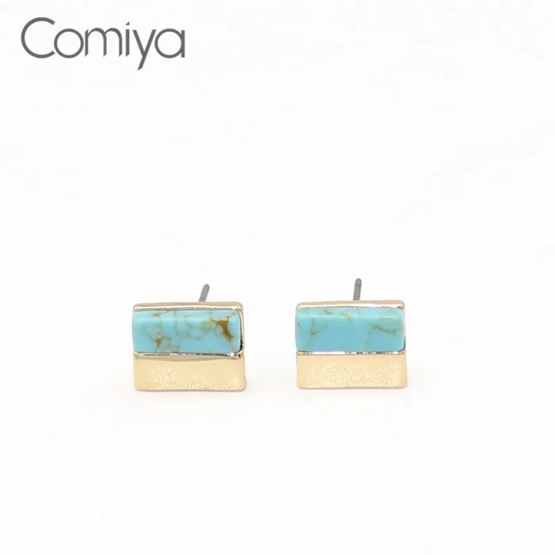 Comiya заявление серьги синий камень мозаика цинковый сплав золота Цвет Boucles d'Oreilles