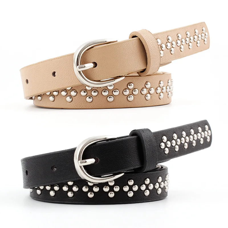 

108 cm PU Leather Belts for Women Rivets Design Belt Women's Decorative Jeans Metal Buckle Female Thin Adjustable Women's Belts